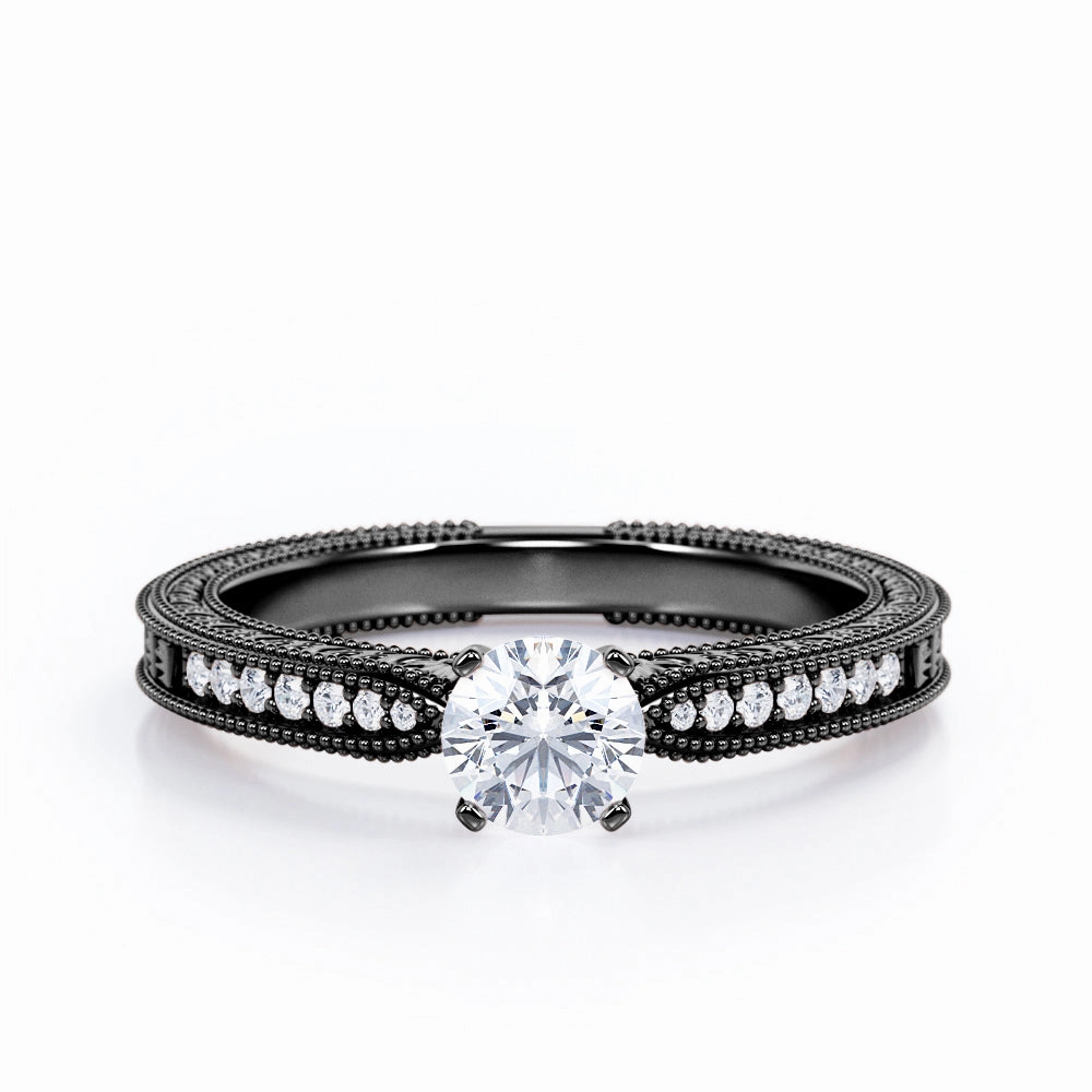 Art Deco Pave Channel 0.35 TCW Round Shaped Diamond Edwardian Style Engagement Ring in 10K White Gold Artistic Jewelry