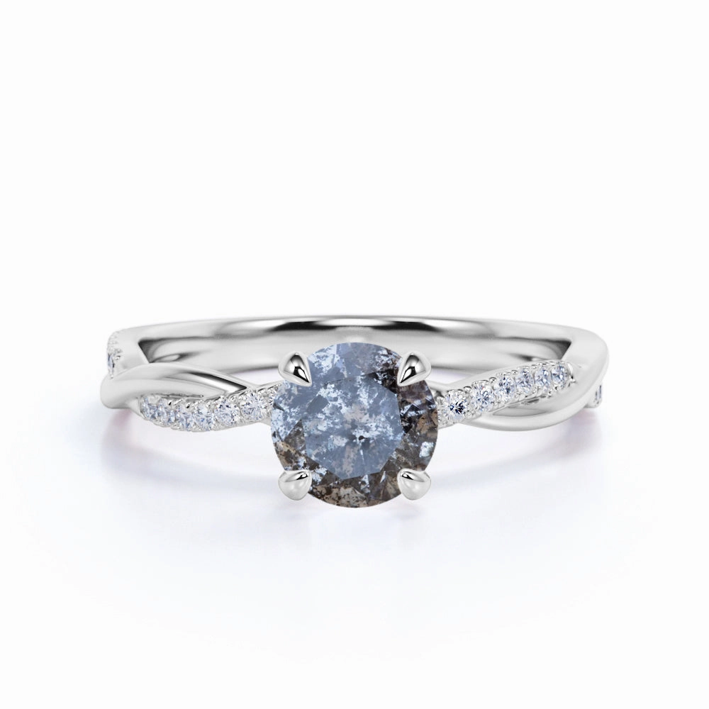 Infinity 0.75 Ct Round Salt and Pepper Diamond Engagement Ring Timeless Flow