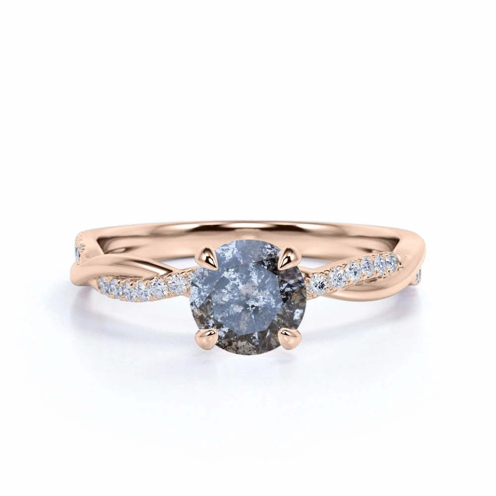 Artisan Piece Infinity 0.75 Ct Round Salt and Pepper Diamond Engagement Ring