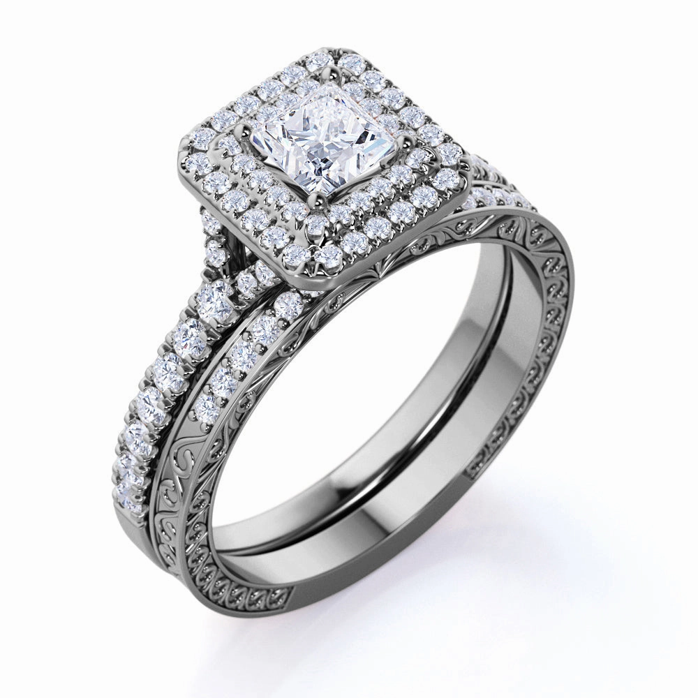 1.25 Ct Square Moissanite Double Halo Engagement Ring Budget Symbol Contemporary Token