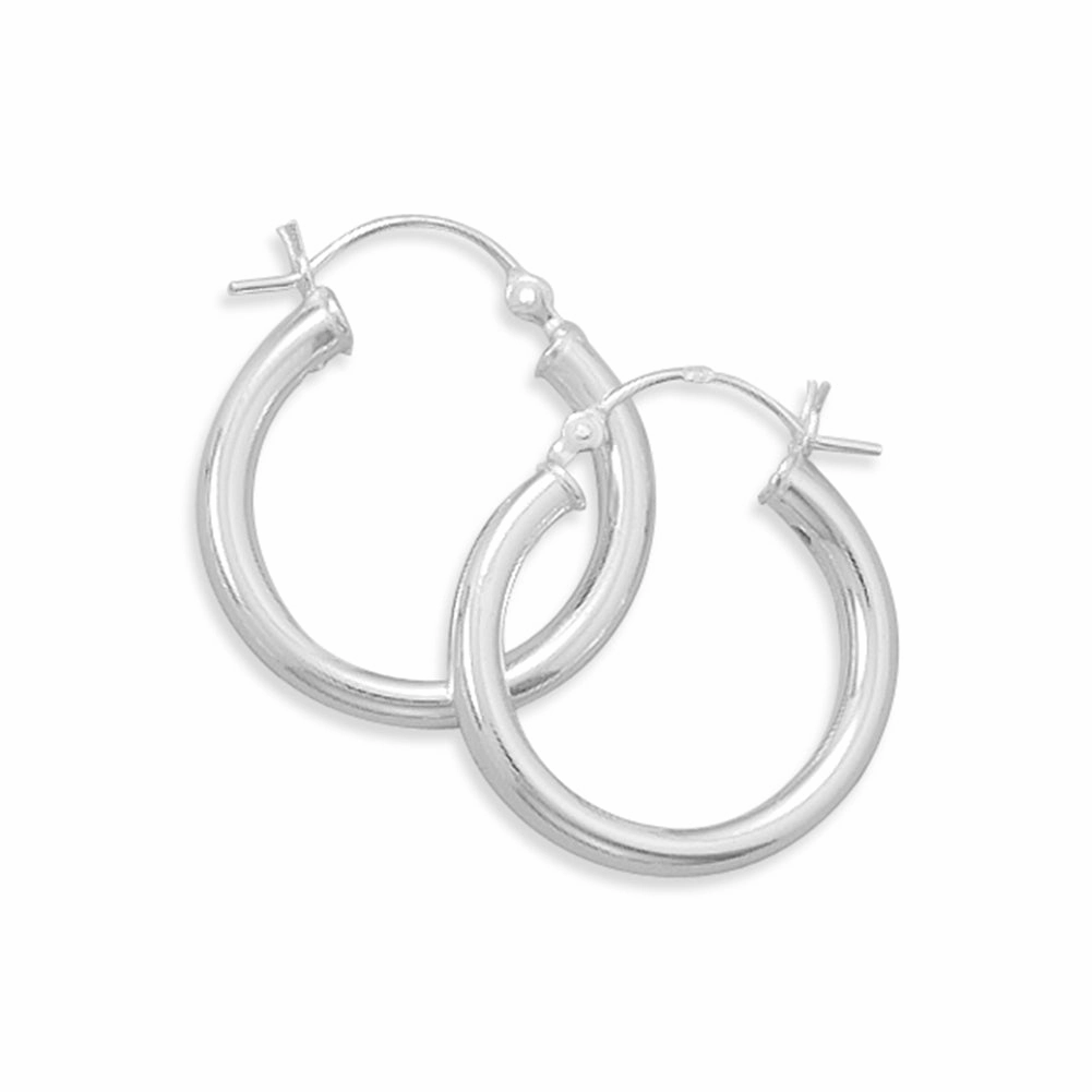 Simple Style Sophisticated Must-Have Medium Small 3mm x 20mm Round Tube Sterling Silver Hoop Earrings