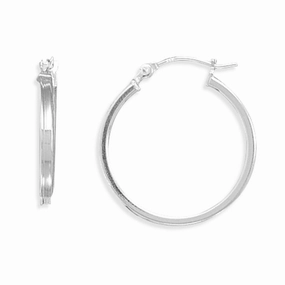 elegant design Medium Square Tube Sterling Silver Hoop Earrings 2mm x 24mm
