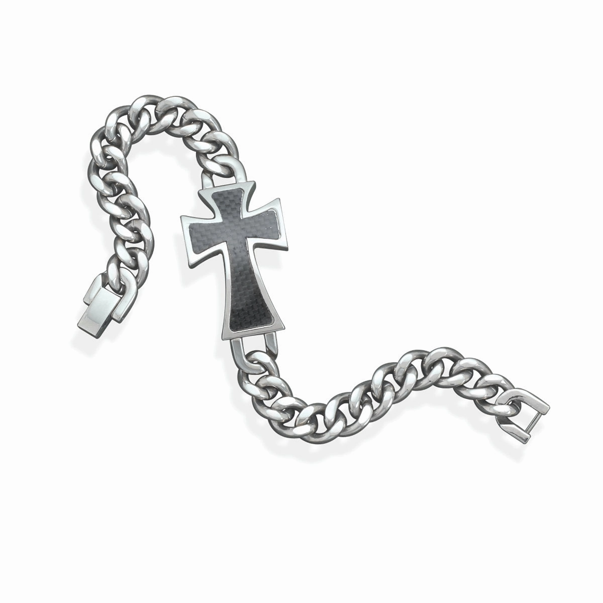 Magical Perspective Mens Cross  Bracelet with Carbon Fiber Stainless Steel