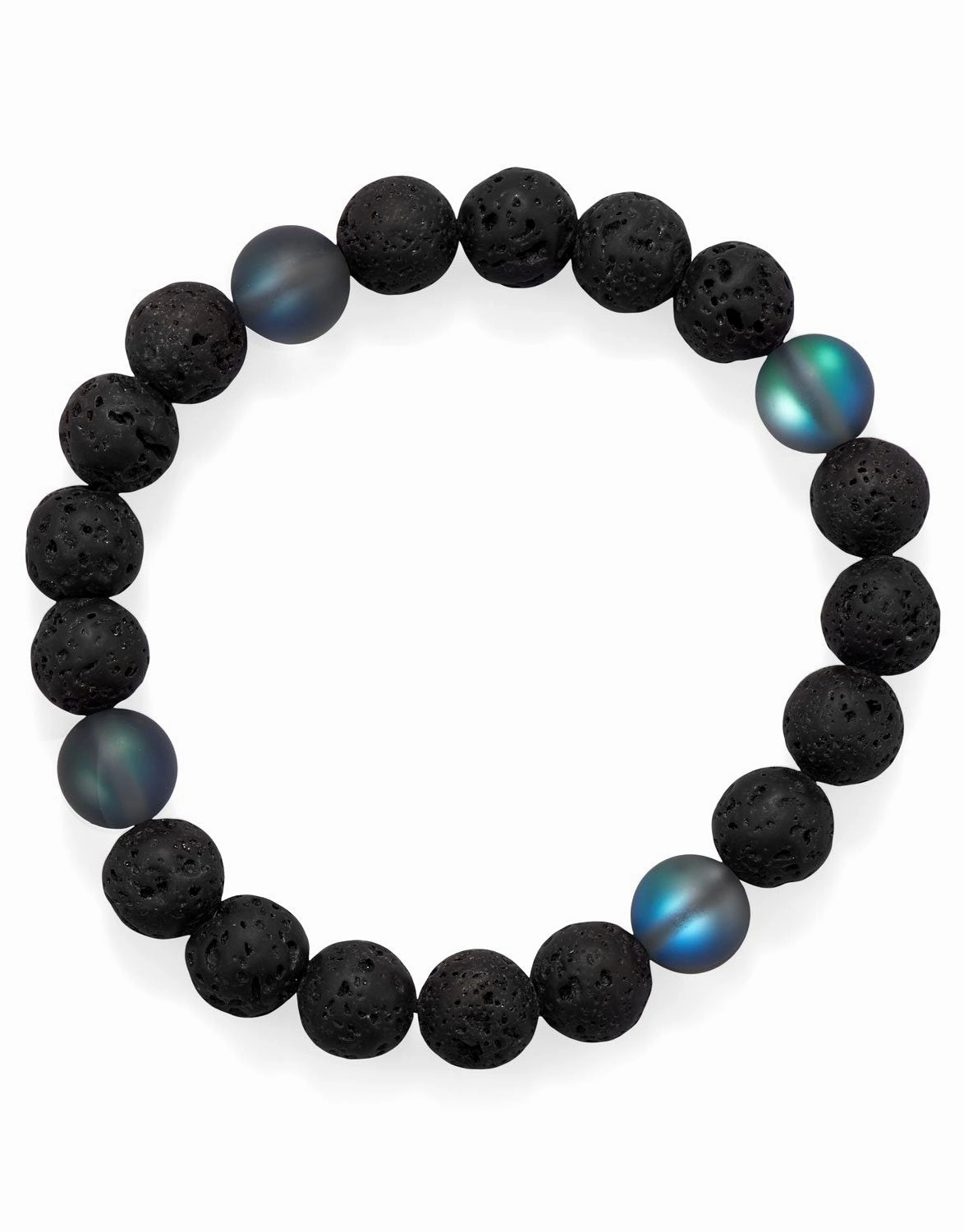 Exclusive Perspective Mens Stretch Bracelet with Black Lava and Snowflake Obsidian Beads