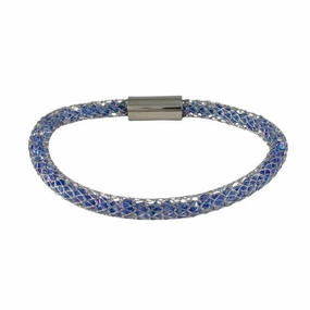 Mesh Bracelet with Dark Blue Crystals Rhodium-plated Holy Token Consistent Elegance