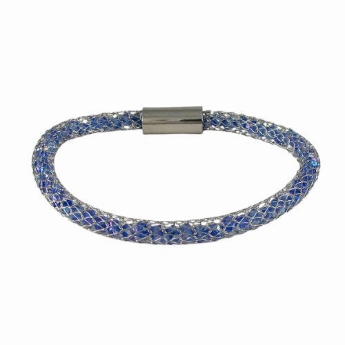 Mesh Bracelet with Dark Blue Crystals Rhodium-plated Holy Token Consistent Elegance