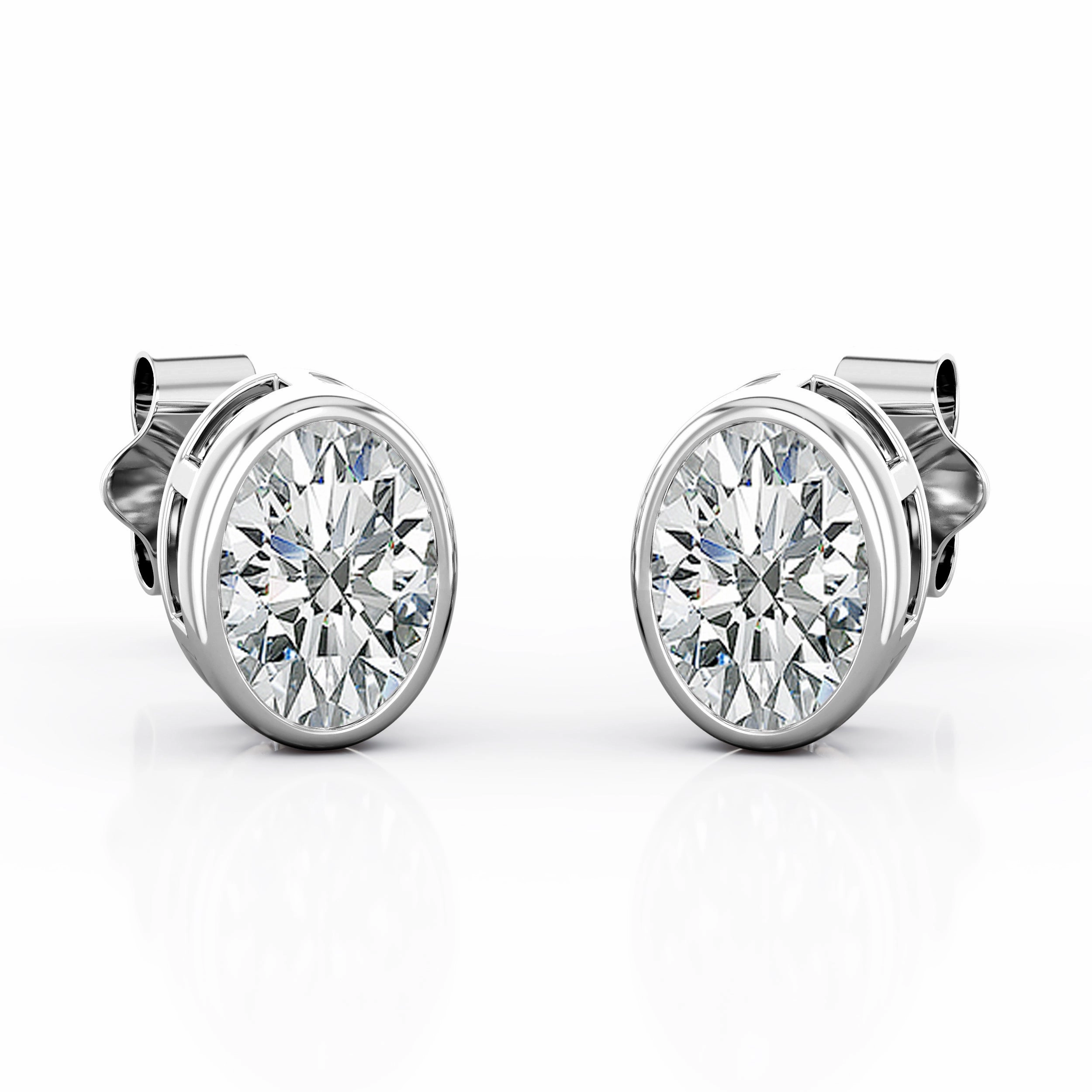 Modern Style Unique product Basket Bezel 0.75 CT TDW Oval Cut Single Diamond Stud Earrings in White Gold for Women