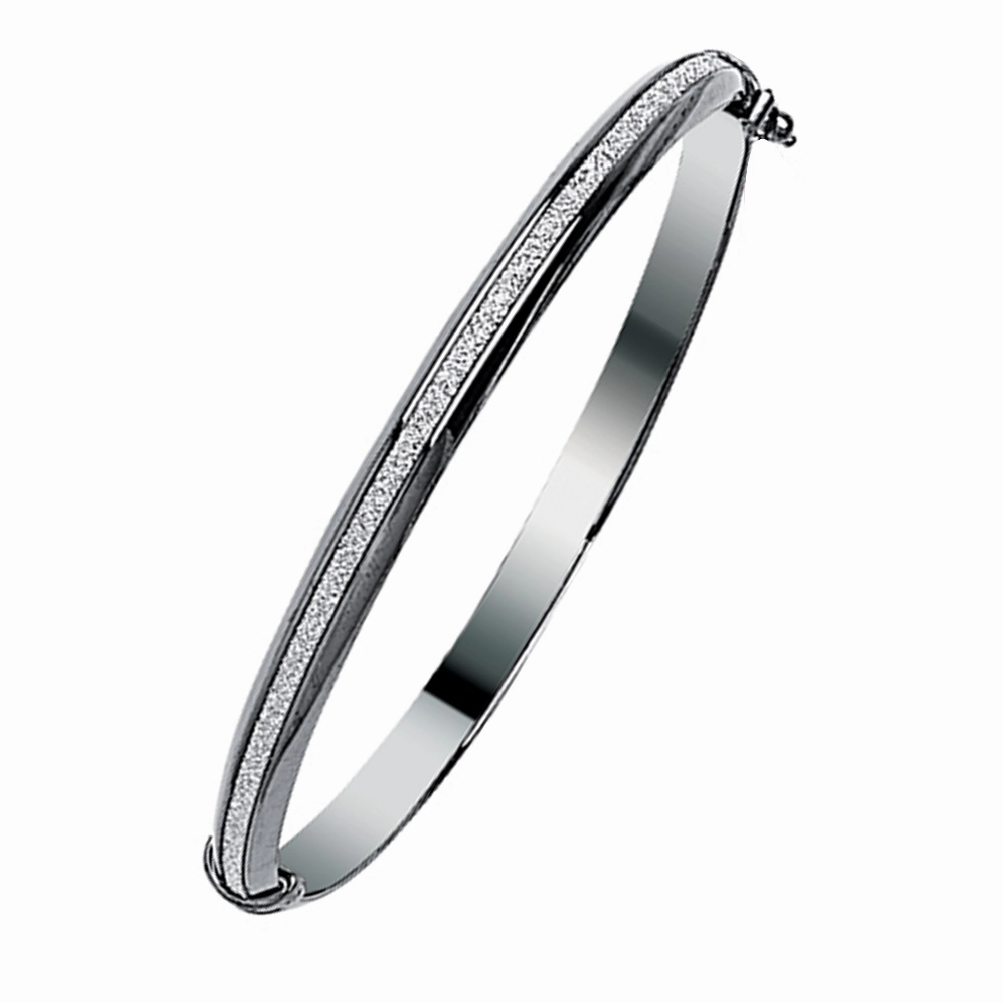 Charming Feature Bangle Bracelet with Sparkle Strip Black Rhodium on Sterling Silver