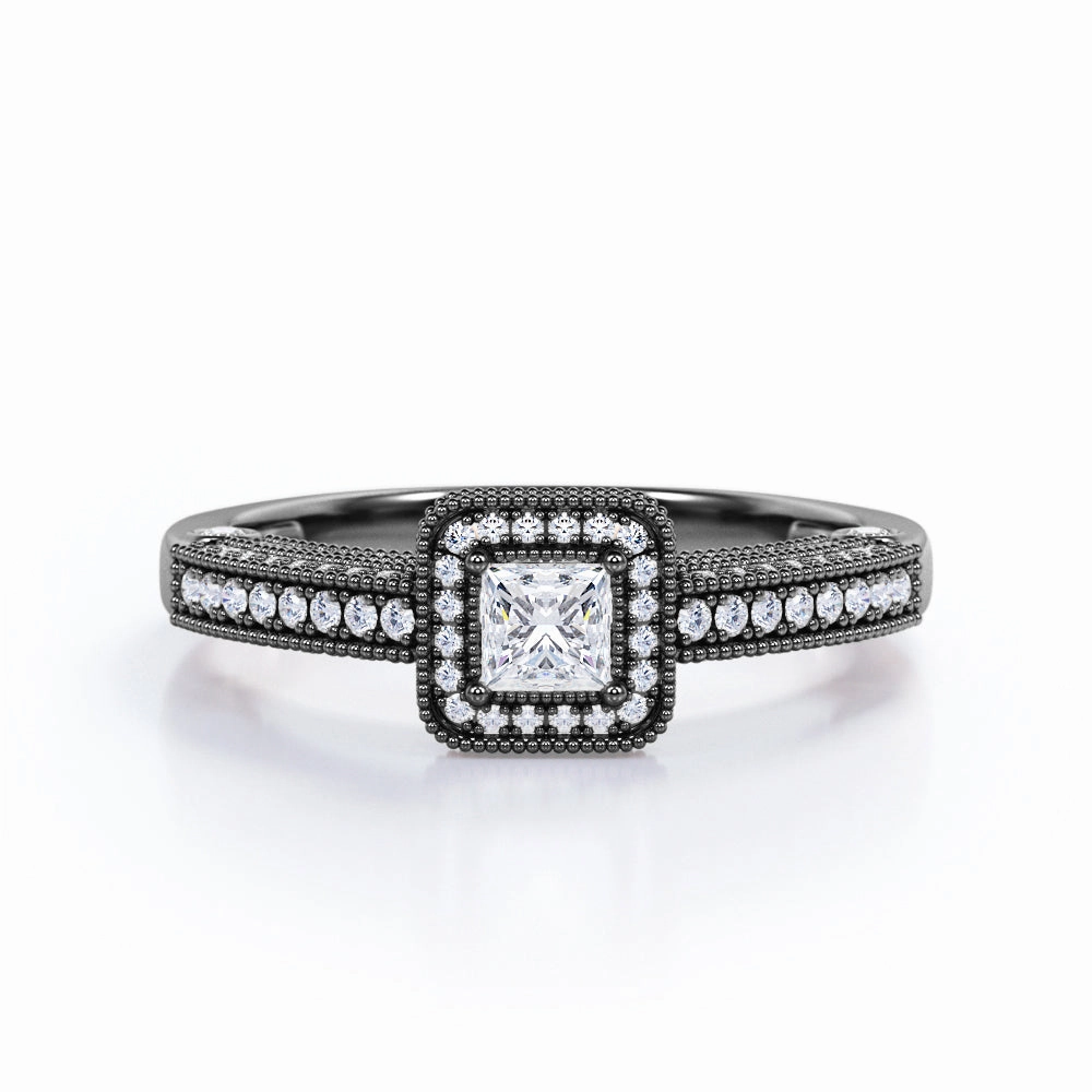 Milgrain 1 Ct Princess Cut Diamond Engagement Ring Daily Geometry