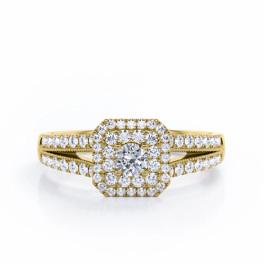 Milgrain 1 Ct Round Diamond Split Shank Engagement Ring Lightweight Embellishment