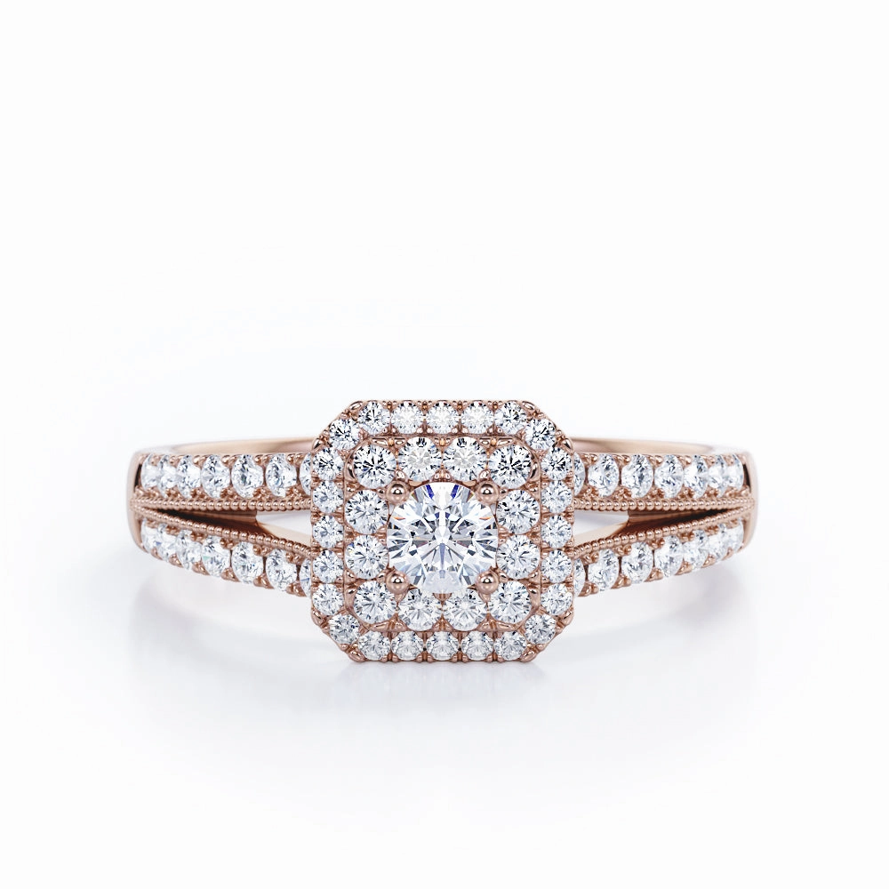 Timeless Decoration Elite Choice Milgrain 1 Ct Round Diamond Split Shank Engagement Ring