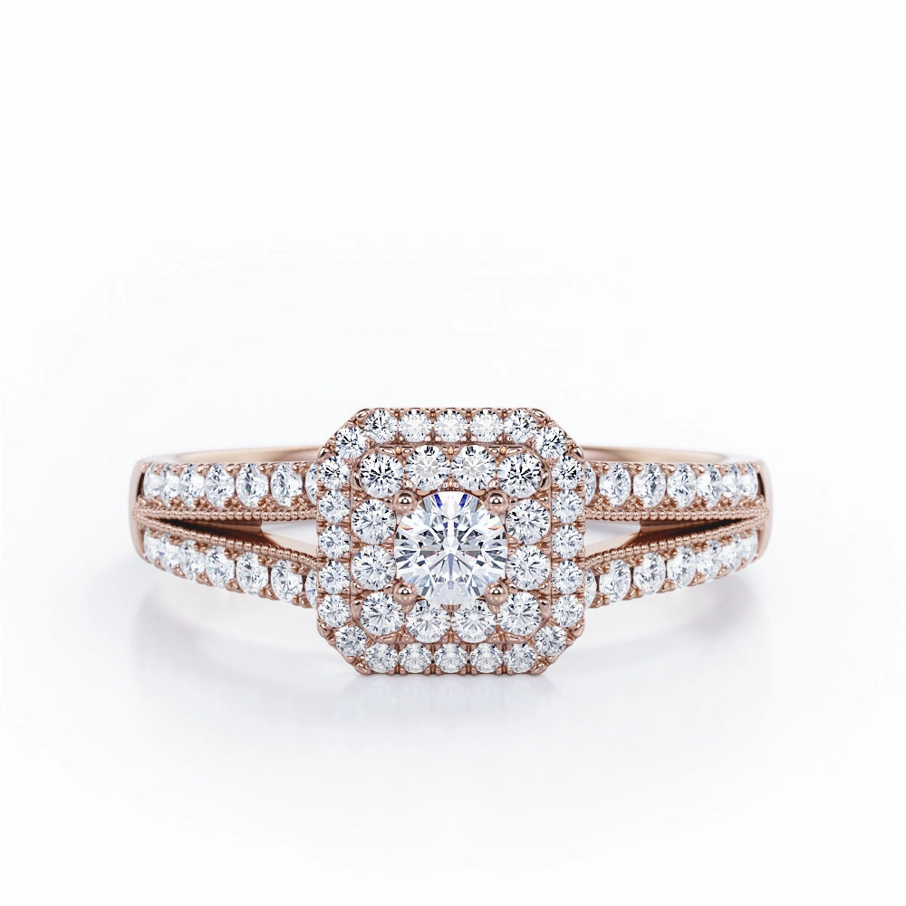 Exclusive Symbol Elegant Present Milgrain 1 Ct Round Diamond Split Shank Engagement Ring