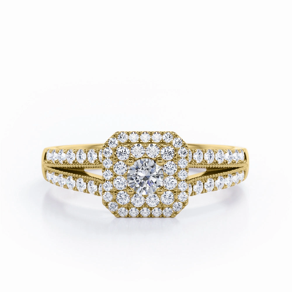 Stylish Jewelry Milgrain 1 Ct Round Diamond Split Shank Engagement Ring