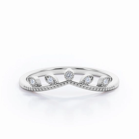 Milgrain Edged 0.10 Ct Round Cut Curved Wedding Band Formal Event