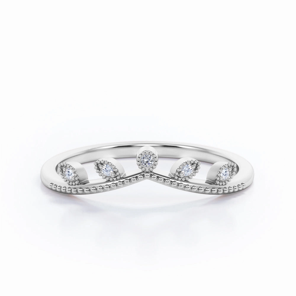 Milgrain Edged 0.10 Ct Round Cut Curved Wedding Band Light Duty Custom Article