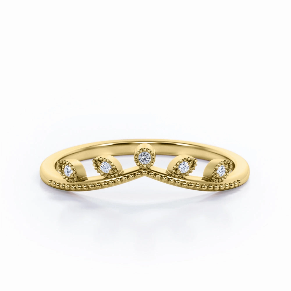 Milgrain Edged 0.10 Ct Round Cut Curved Wedding Band Sentimental Gift Chic Present