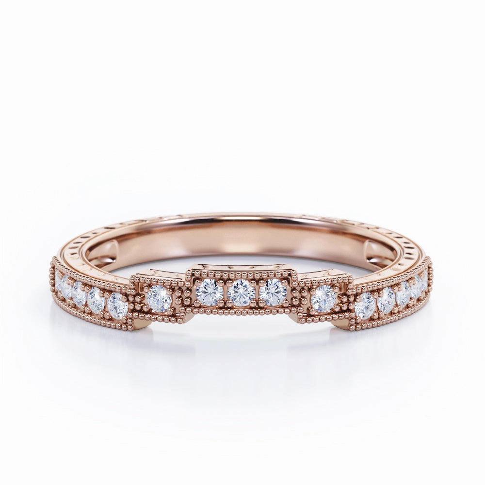 Milgrain Staircase 0.15 TCW Round Cut Wedding Band Robust design