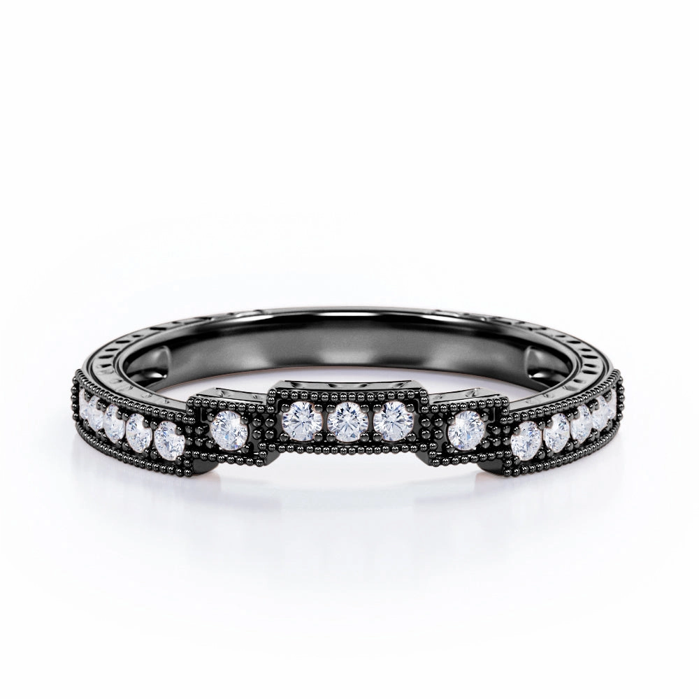 Milgrain Staircase 0.15 TCW Round Cut Wedding Band Classic Simplicity