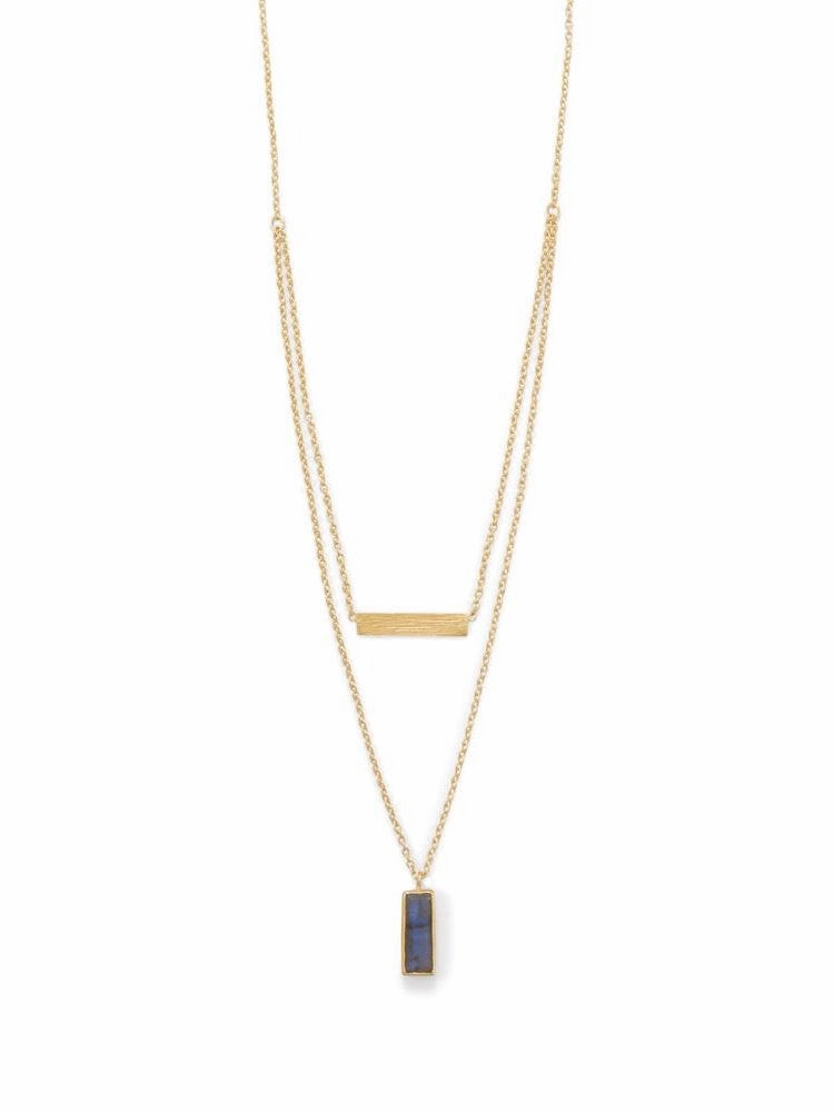 Labradorite and Bar Necklace Gold-plated Double Strand For Partner Beautifying Adornment