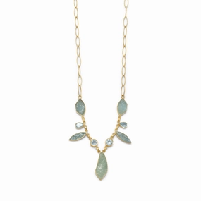 Polished Style Business Meeting Blue Topaz and Aquamarine Necklace Gold-plated Sterling Silver