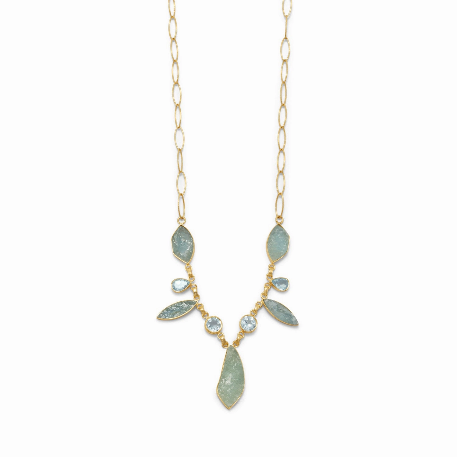 Polished Style Business Meeting Blue Topaz and Aquamarine Necklace Gold-plated Sterling Silver