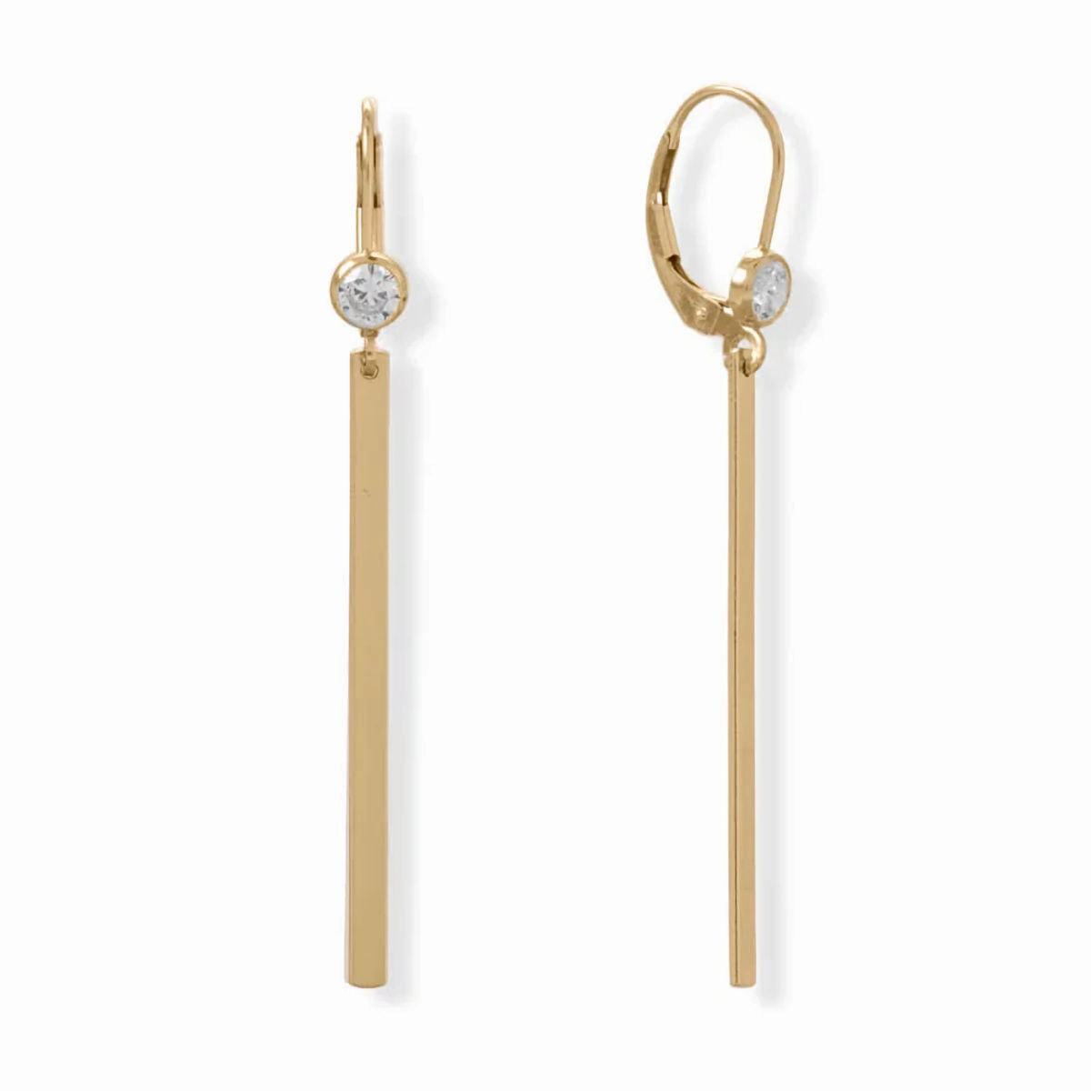 14k Gold-filled Bar Drop Lever Back Earrings with Cubic Zirconia Pastel Embellishment