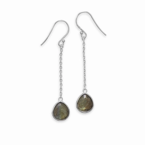 Labradorite Earrings Teardrop Shape Chain Drop Sterling Silver Glittery Adornment Comfortable Selection