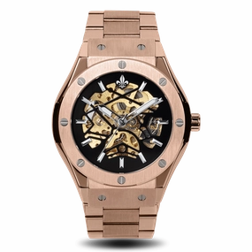 Sophisticated Crafting Prague Skeleton Automatic Deluxe - Rose Gold   Rose Gold Link Strap