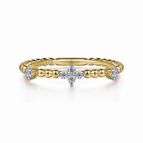 Handcrafted Accent Dynamic Form 14K Yellow Gold Diamond Station Bujukan Stackable Ring
