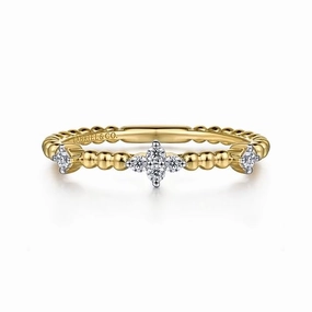 Handcrafted Accent Dynamic Form 14K Yellow Gold Diamond Station Bujukan Stackable Ring