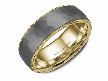 CrownRing Textured 7.5mm Wedding Ring in 14K Yellow Gold/Tantalum Modern Vibe