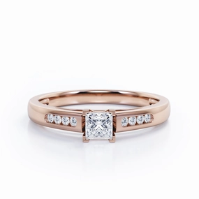 Minimalist 4-Prong Cathedral 0.35 TCW Princess Cut Diamond Mini Flush Pave Engagement Ring in 10K Rose Gold Handcrafted Decoration