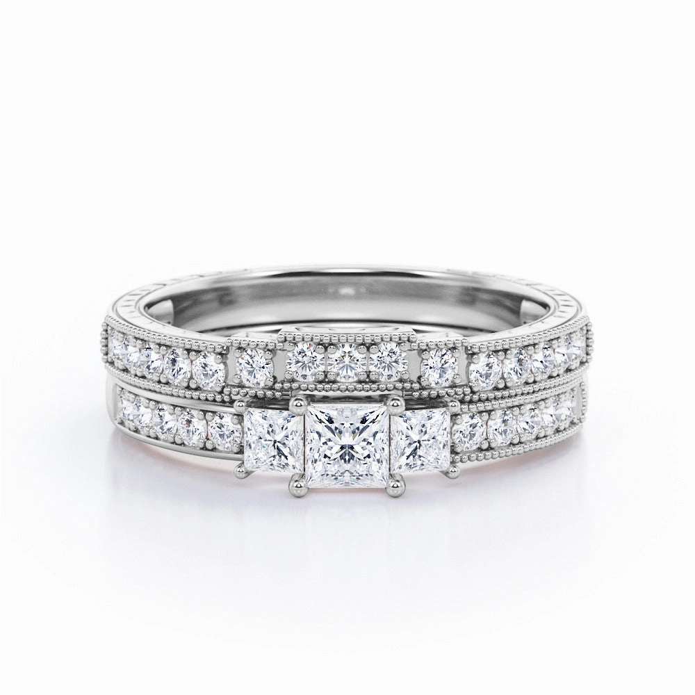 1 Ct Princess Cut Diamond Trilogy Bridal Set Balanced Simplicity Robust design
