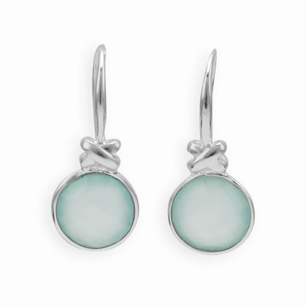 Secure Adornment Green Chalcedony Drop Earrings Round Faceted Sterling Silver