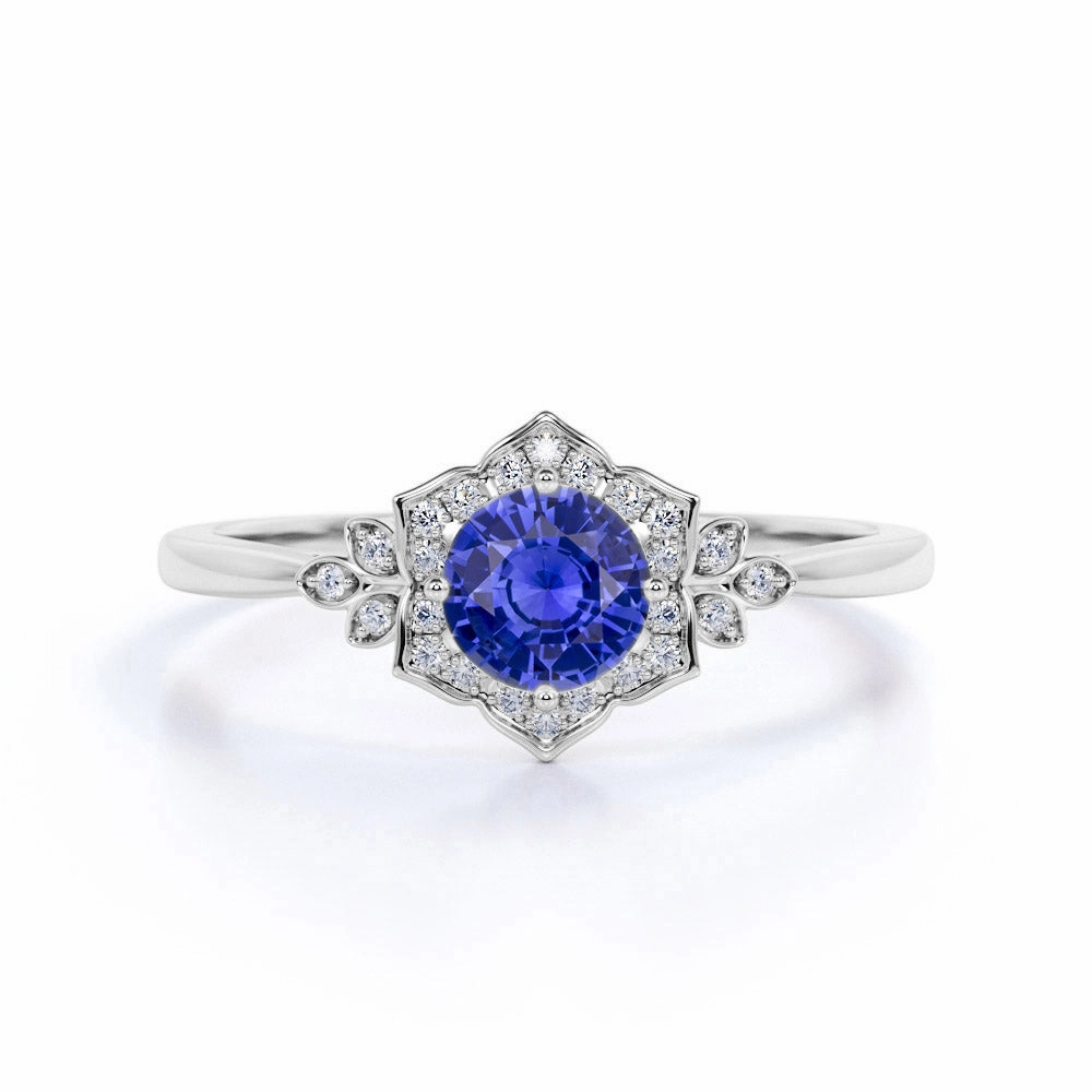 1.25 Ct Round Cut Lab Sapphire Floral Engagement Ring Coated Material Inspiring Jewelry
