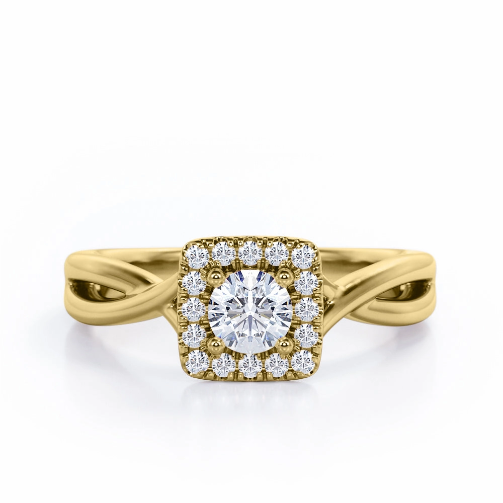 Budget Work Minimalist Halo - 0.35 TCW Round Brilliant Cut Diamond - Infinity Twisted Shank Engagement Ring - 10K White Gold