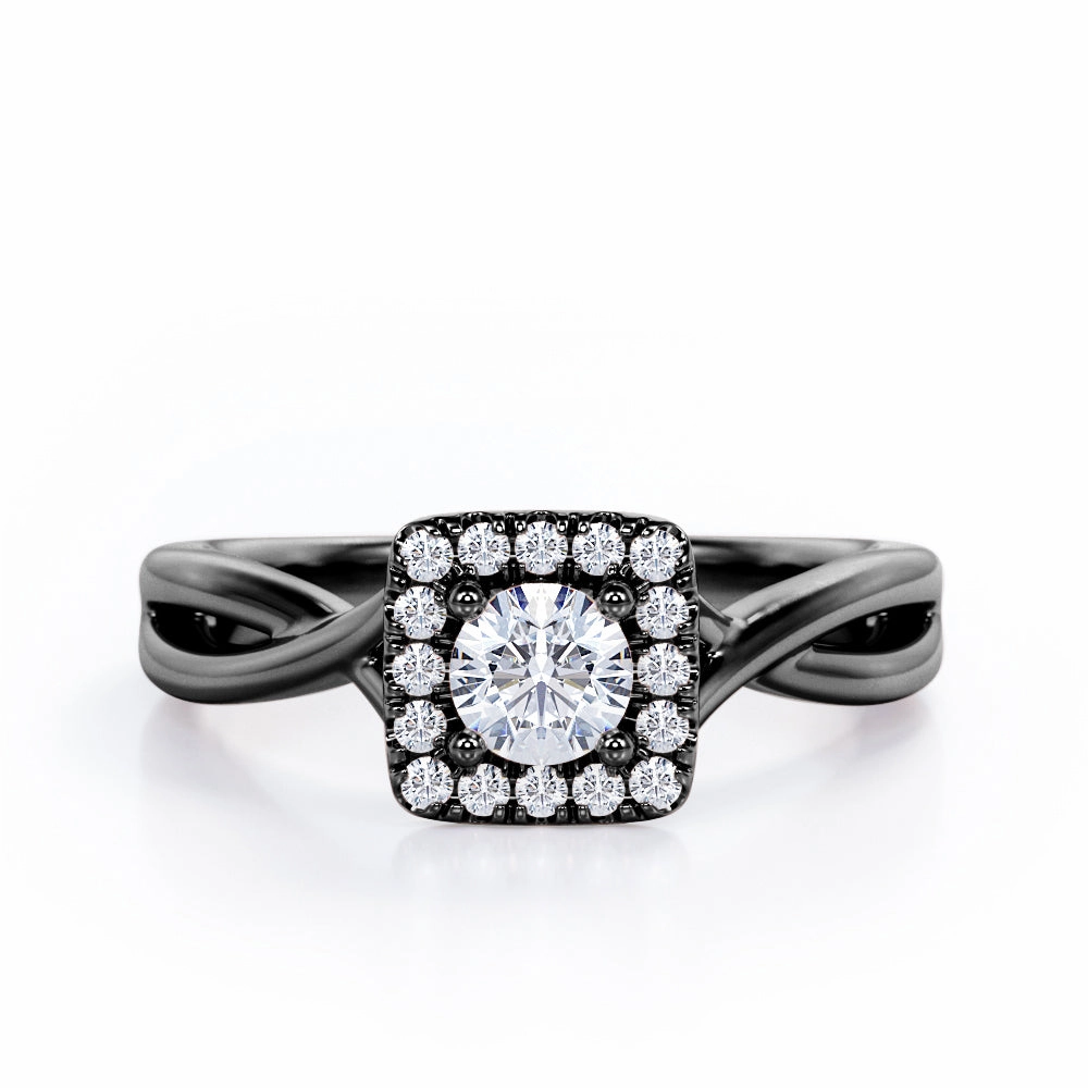 Modern Insignia Minimalist Halo - 0.35 TCW Round Brilliant Cut Diamond - Infinity Twisted Shank Engagement Ring - 10K White Gold