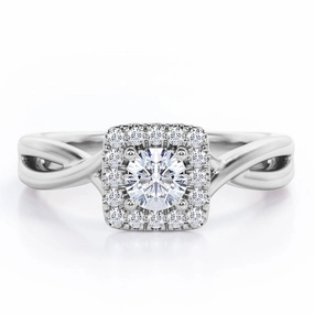 Minimalist Halo - 0.35 TCW Round Brilliant Cut Diamond - Infinity Twisted Shank Engagement Ring - 10K White Gold Personal Look Signature Accessory