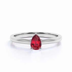 1 ct Pear Lab-Created Ruby Solitaire Engagement Ring Branded Embellishment Modern Mark