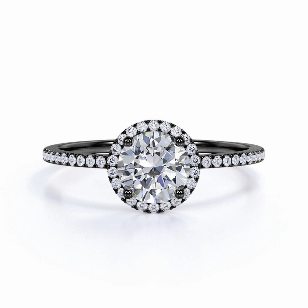 Classic 1.50 Carat Round Cut Moissanite Halo Engagement Ring Artisan Crafted