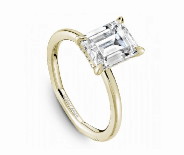 Evening Glow Stylish Fit Noam Carver Emerald Center Hidden Halo Diamond Engagement Ring Setting in 14K Yellow/White Gold (.08ctw)