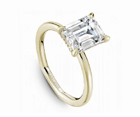 Evening Glow Stylish Fit Noam Carver Emerald Center Hidden Halo Diamond Engagement Ring Setting in 14K Yellow/White Gold (.08ctw)