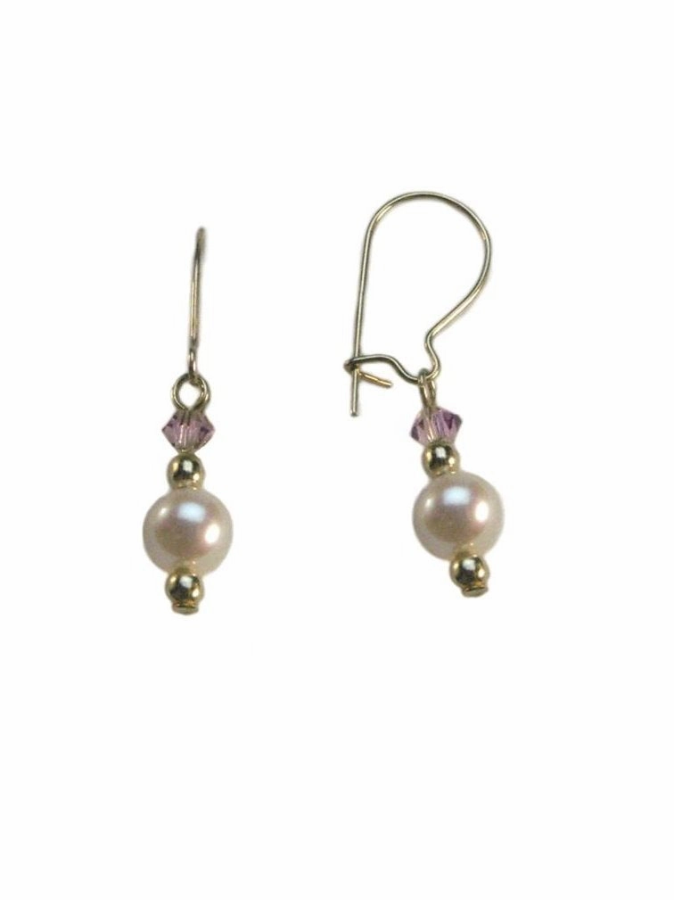 Safe Appearance Cultured Freshwater Pearl Earrings Made with Swarovski(R) Crystals Gold-filled