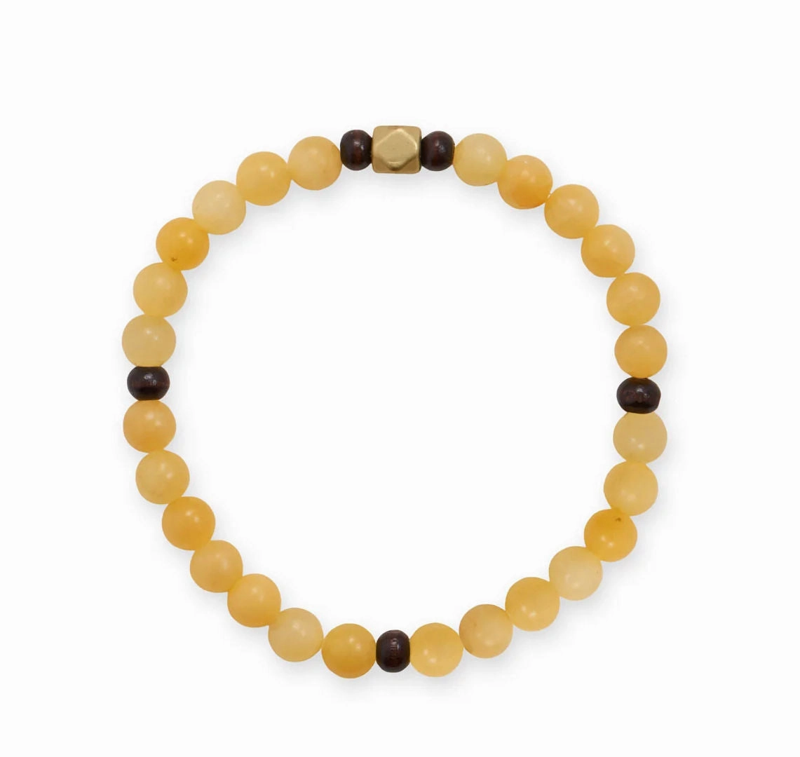 Pleasant Fusions Yellow Quartz and Wood Bead Stretch Bracelet 7 inches