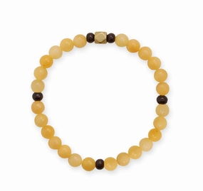 Pleasant Fusions Yellow Quartz and Wood Bead Stretch Bracelet 7 inches