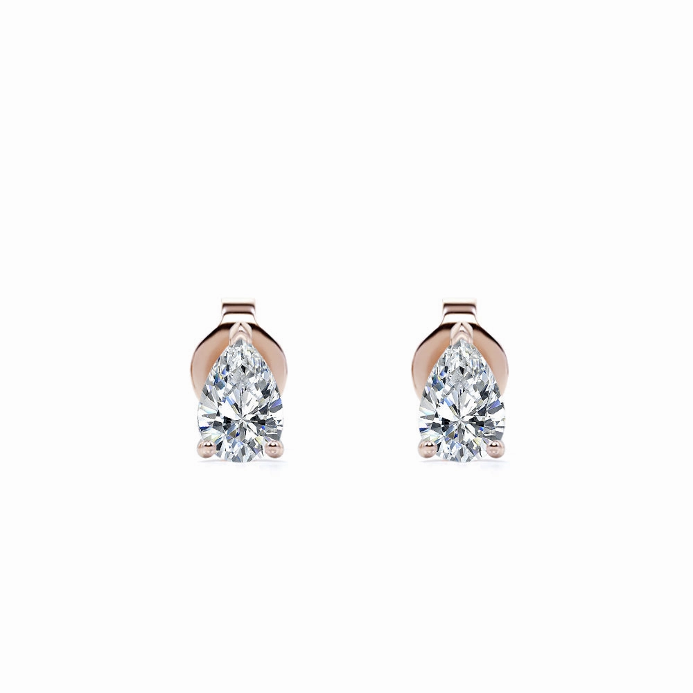 Minimalist - 0.20 Carat Teardrop Diamond - Solitaire Stud Earrings - 18K White Gold Plating Over Silver Gorgeous Accent