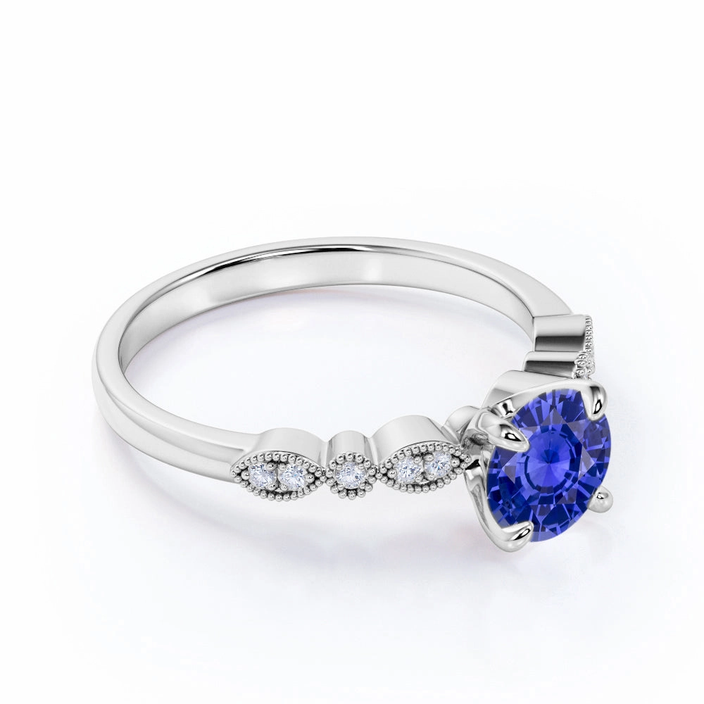 Vintage 1.15 Ct Round Cut Lab Sapphire Engagement Ring High Fashion Hypoallergenic Art