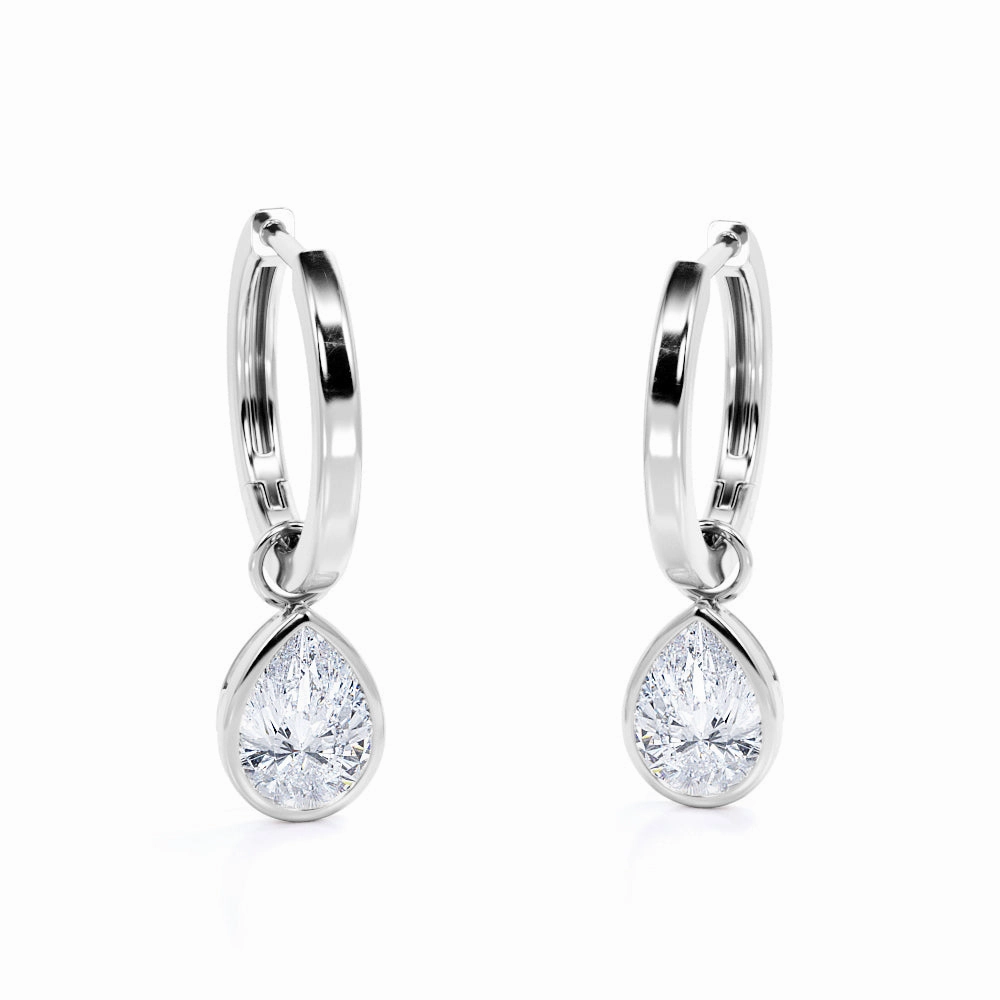Beautiful finish Solitaire 1 Carat Pear Cut Moissanite Bezel Set Hoops Earrings In White Gold
