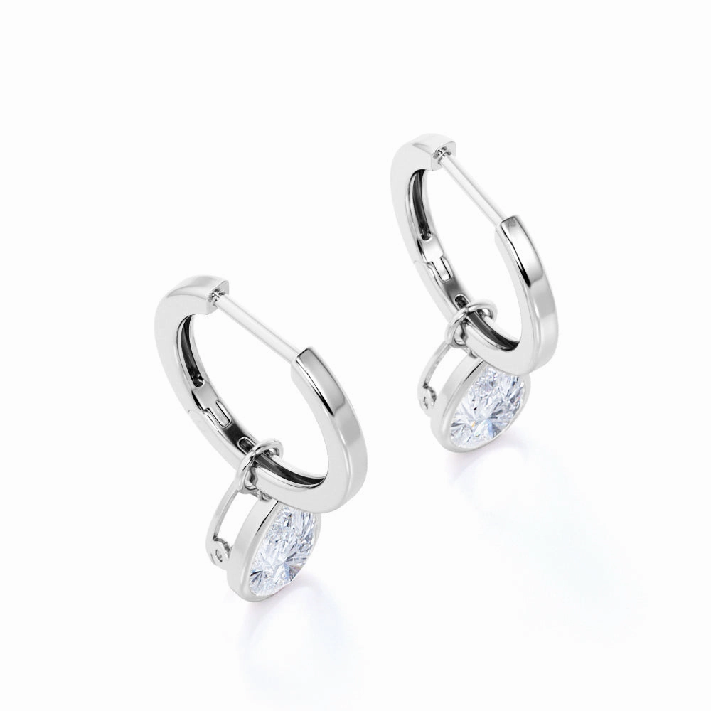 Solitaire 1 Carat Pear Cut Moissanite Bezel Set Hoops Earrings In White Gold Decorative Essential