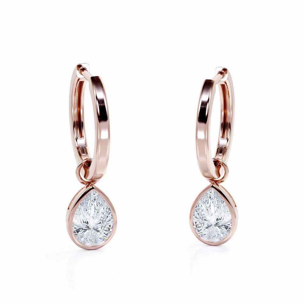 Unique Accent Lovely Accessory Solitaire 1 Carat Pear Cut Moissanite Bezel Set Hoops Earrings In White Gold